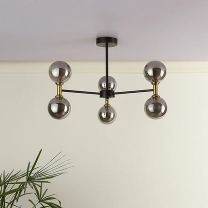 Loxley 6 Light Black & Gold Semi Flush Ceiling Light
