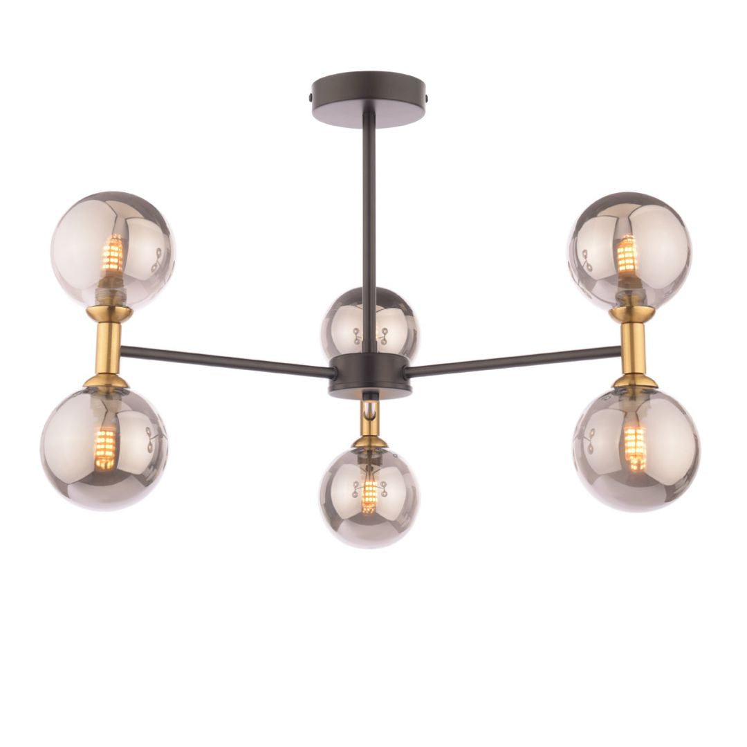 Loxley 6 Light Black & Gold Semi Flush Ceiling Light