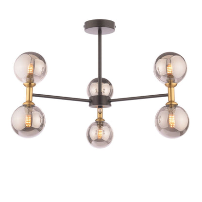 Loxley 6 Light Black & Gold Semi Flush Ceiling Light
