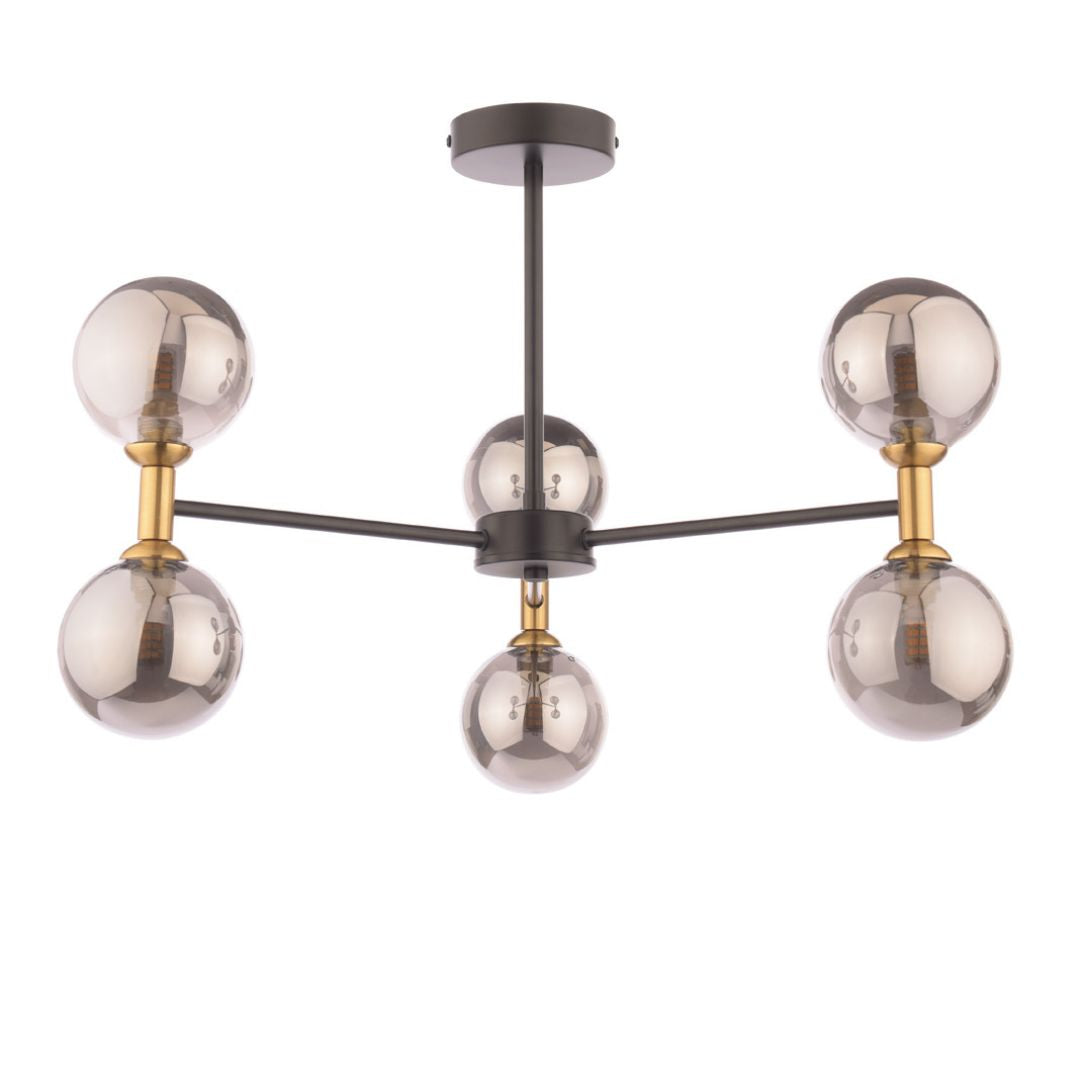 Loxley 6 Light Black & Gold Semi Flush Ceiling Light