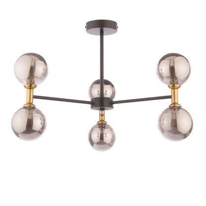 Loxley 6 Light Black & Gold Semi Flush Ceiling Light