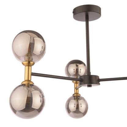 Loxley 6 Light Black & Gold Semi Flush Ceiling Light