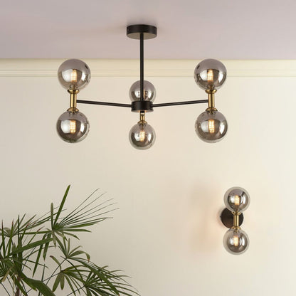 Loxley 6 Light Black & Gold Semi Flush Ceiling Light