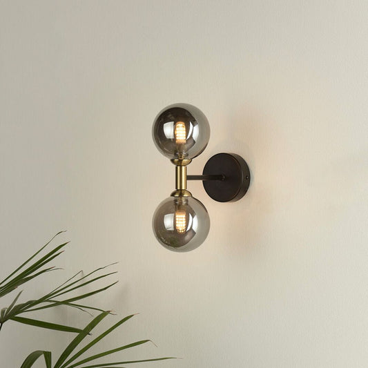 Loxley 2 Light Black & Gold Wall Light