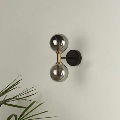 Loxley 2 Light Black & Gold Wall Light