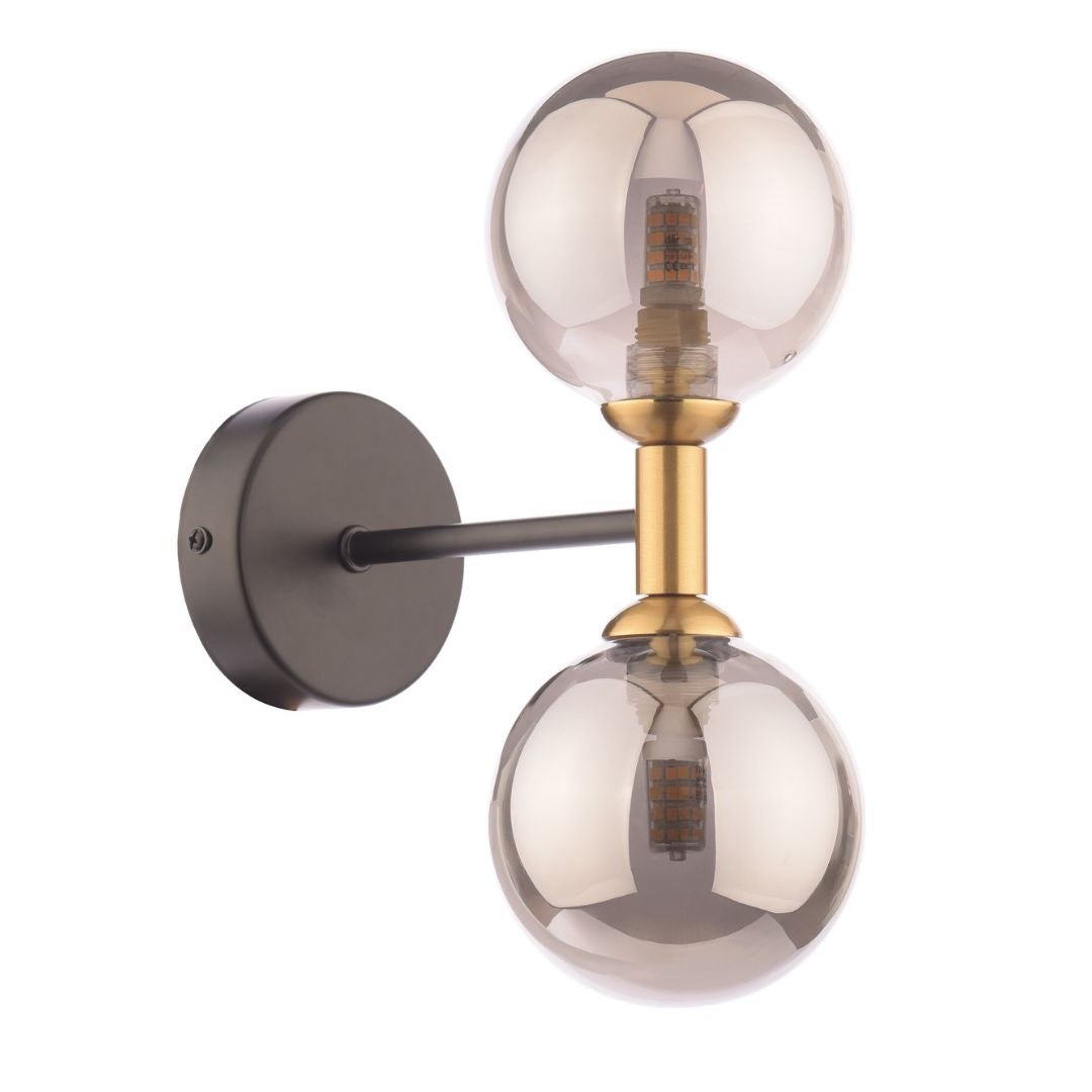 Loxley 2 Light Black & Gold Wall Light