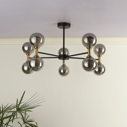 Loxley 10 Light Black & Gold Semi Flush Ceiling Light
