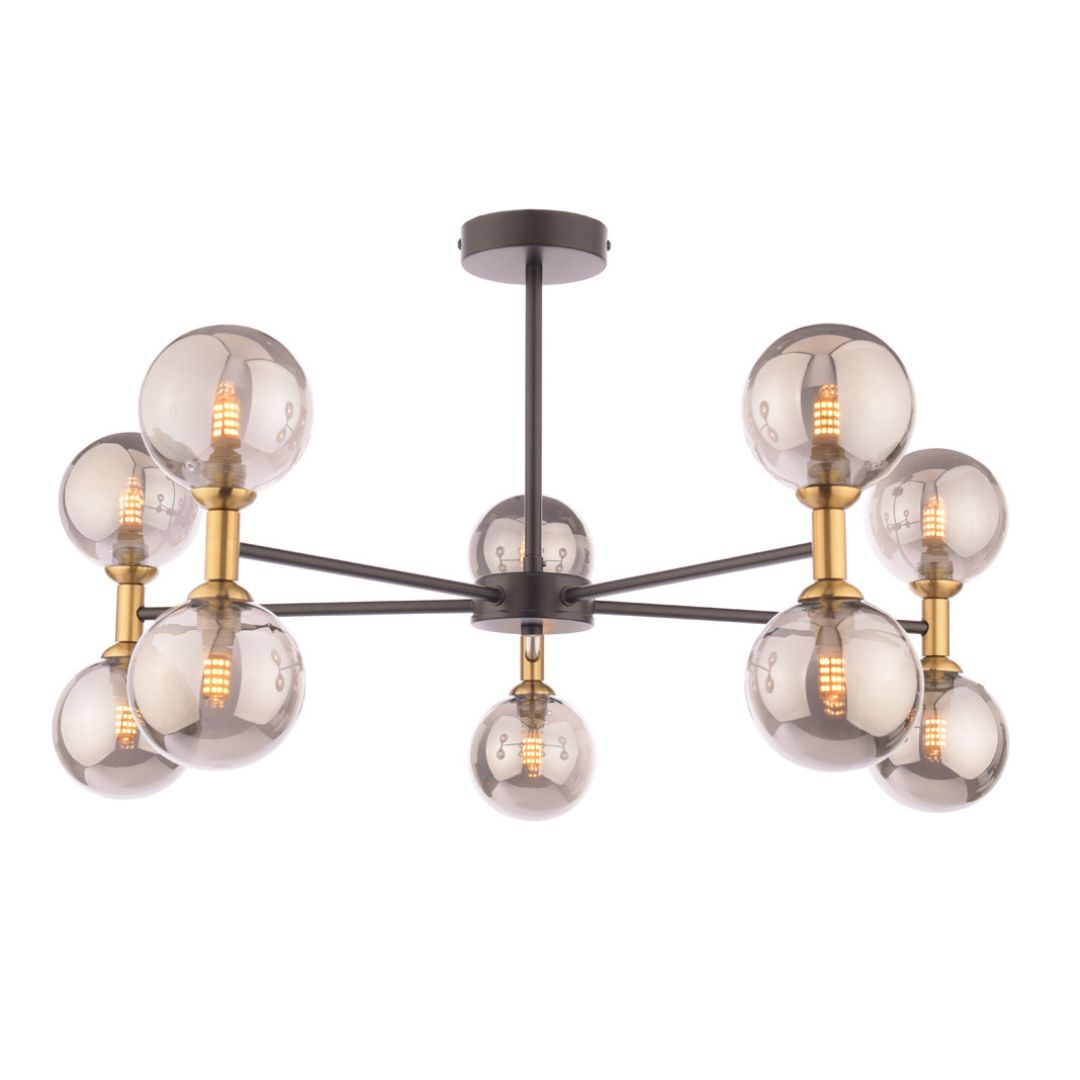 Loxley 10 Light Black & Gold Semi Flush Ceiling Light