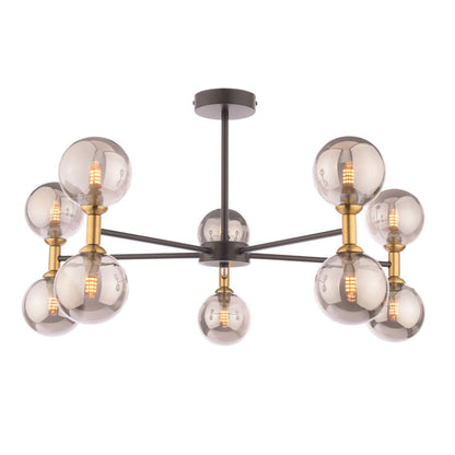 Loxley 10 Light Black & Gold Semi Flush Ceiling Light