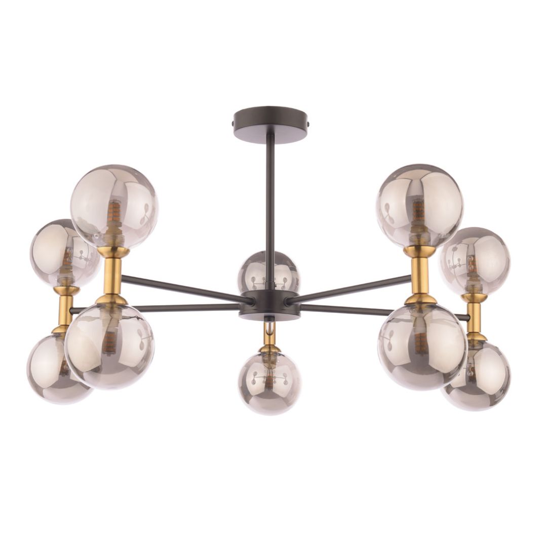 Loxley 10 Light Black & Gold Semi Flush Ceiling Light