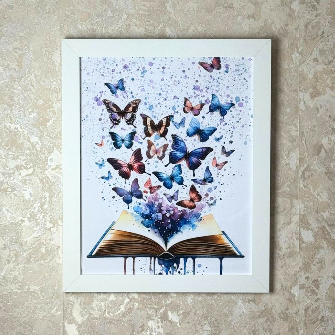 Butterfly Pages Wall Art with White Frame