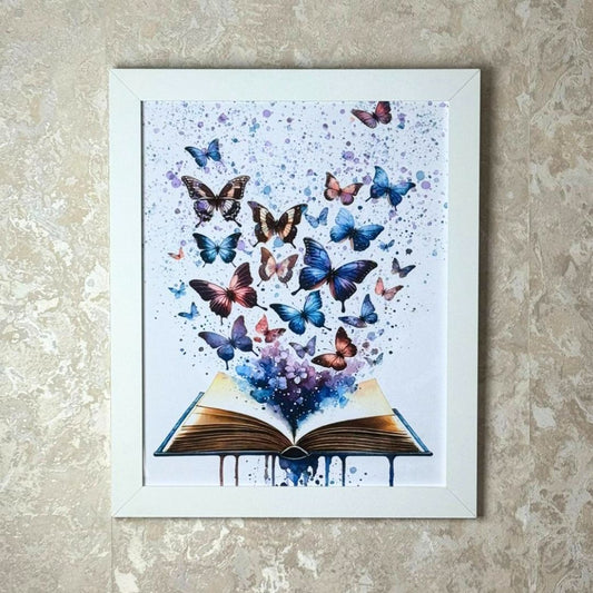 Butterfly Pages Wall Art with White Frame