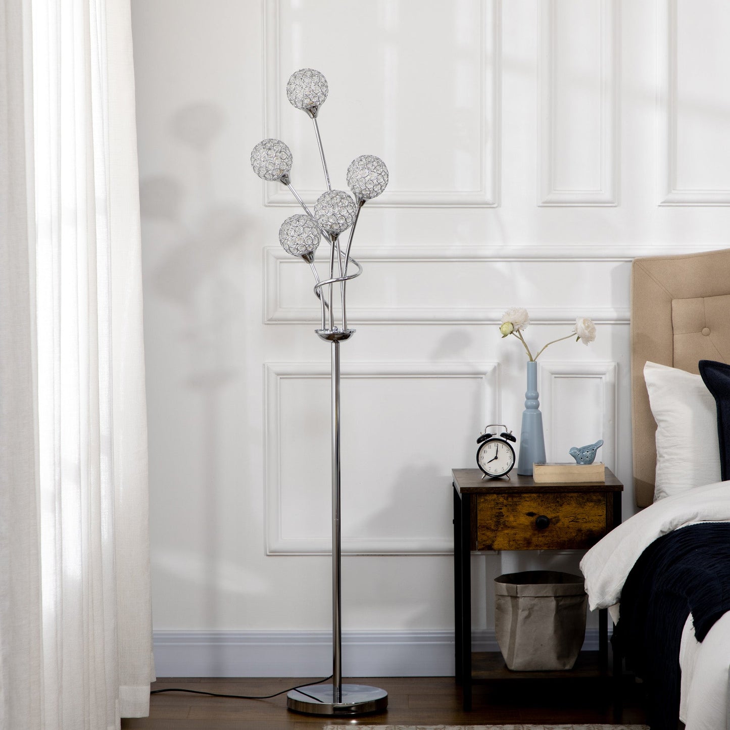 Crystal Floor Lamps for Living Room Bedroom with 5 Light