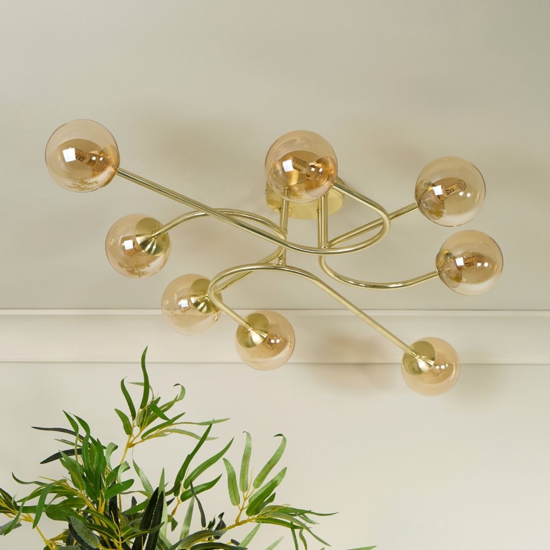 Hibben 8 Light Gold Flush Ceiling Light with Glass Shades