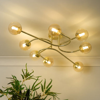 Hibben 8 Light Gold Flush Ceiling Light with Glass Shades