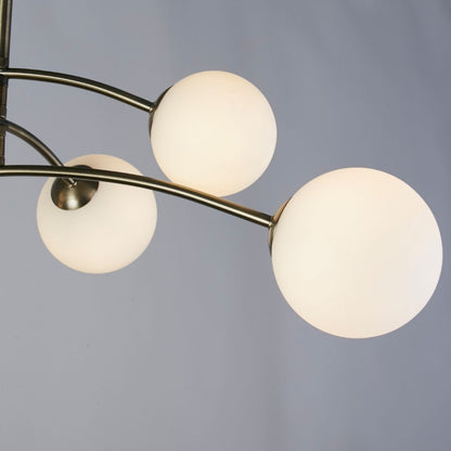 Ellison 6 Light Antique Brass & Frosted Glass Flush Ceiling Light