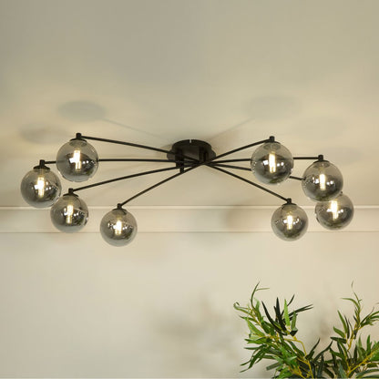 Navarro 8 Light Black & Smoked Glass Semi Flush Ceiling Light
