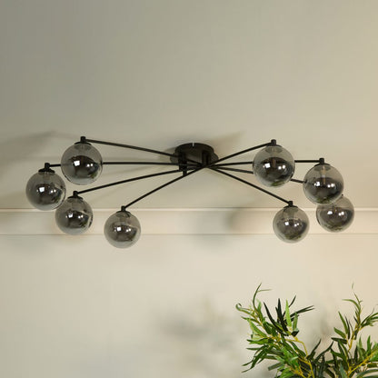 Navarro 8 Light Black & Smoked Glass Semi Flush Ceiling Light