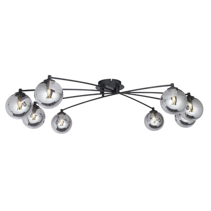 Navarro 8 Light Black & Smoked Glass Semi Flush Ceiling Light