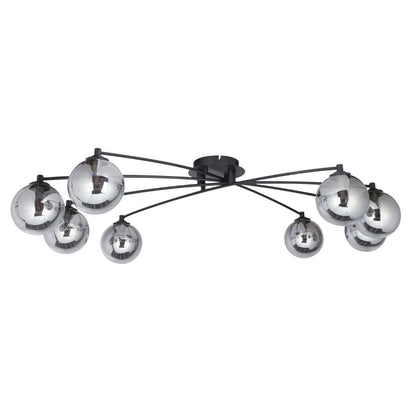 Navarro 8 Light Black & Smoked Glass Semi Flush Ceiling Light