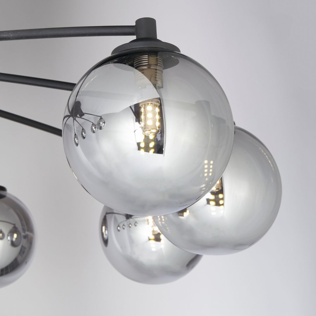 Navarro 8 Light Black & Smoked Glass Semi Flush Ceiling Light