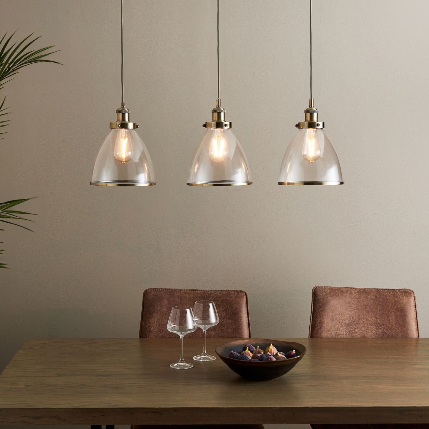 Brunswick 3 Light Antique Brass & Glass Ceiling Pendant Bar