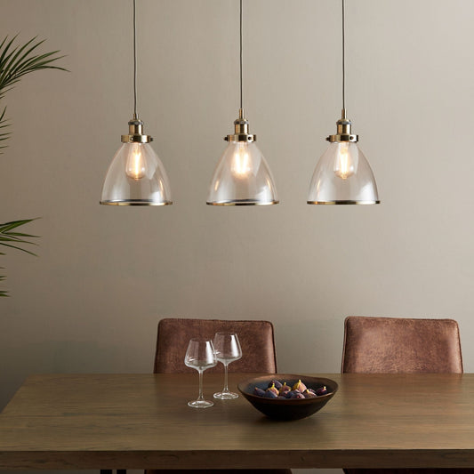 Brunswick 3 Light Antique Brass & Glass Ceiling Pendant Bar
