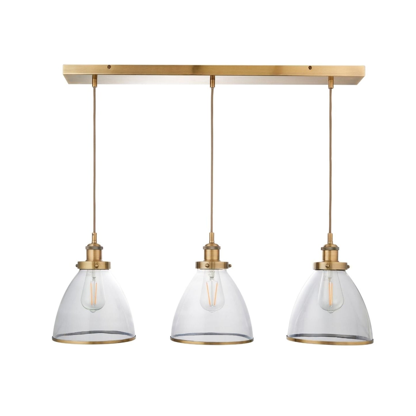 Brunswick 3 Light Antique Brass & Glass Ceiling Pendant Bar