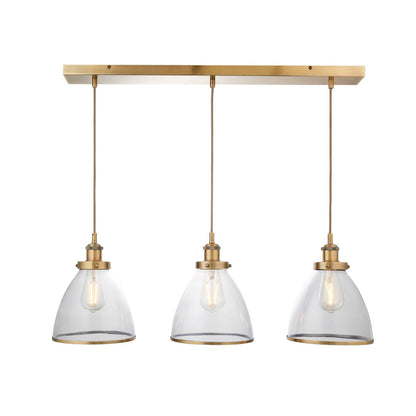 Brunswick 3 Light Antique Brass & Glass Ceiling Pendant Bar