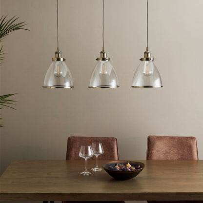 Brunswick 3 Light Antique Brass & Glass Ceiling Pendant Bar