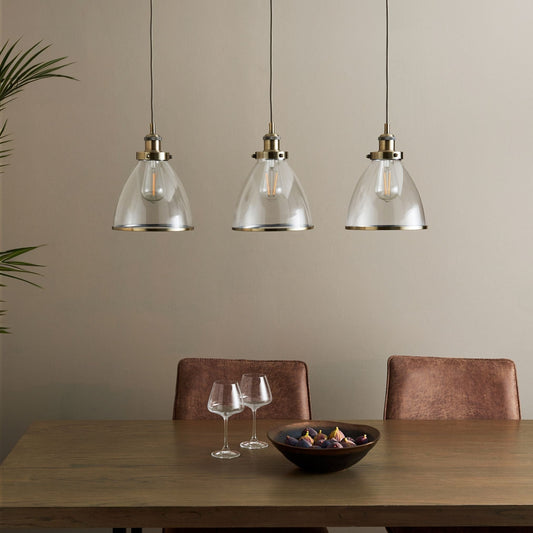 Brunswick 3 Light Antique Brass & Glass Ceiling Pendant Bar