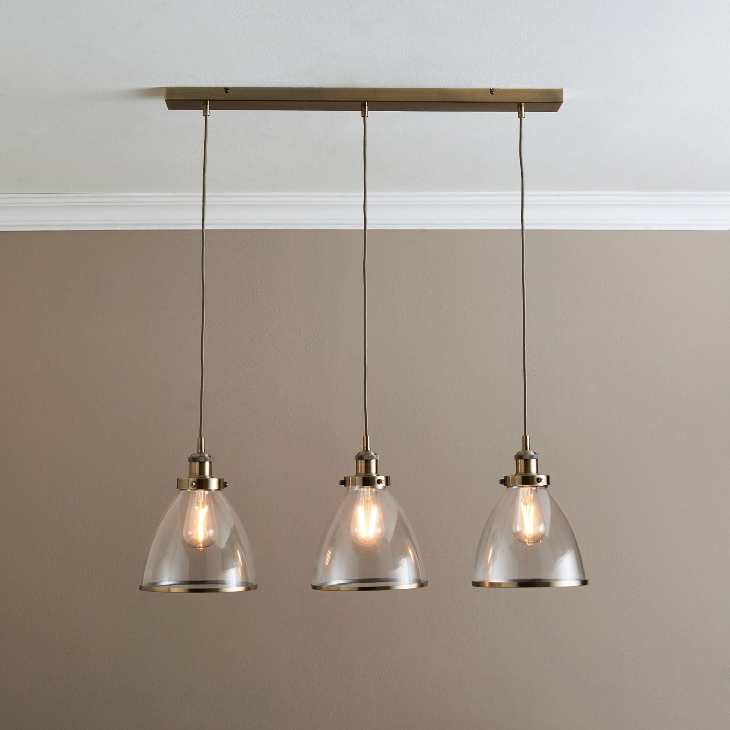 Brunswick 3 Light Antique Brass & Glass Ceiling Pendant Bar