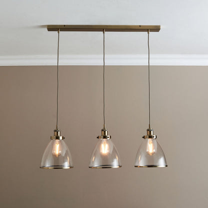 Brunswick 3 Light Antique Brass & Glass Ceiling Pendant Bar