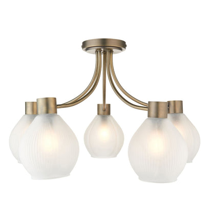 Hamilton 5 Light Antique Brass Semi Flush Ceiling Light