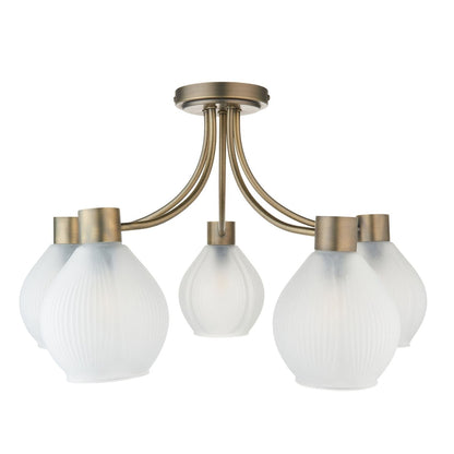 Hamilton 5 Light Antique Brass Semi Flush Ceiling Light