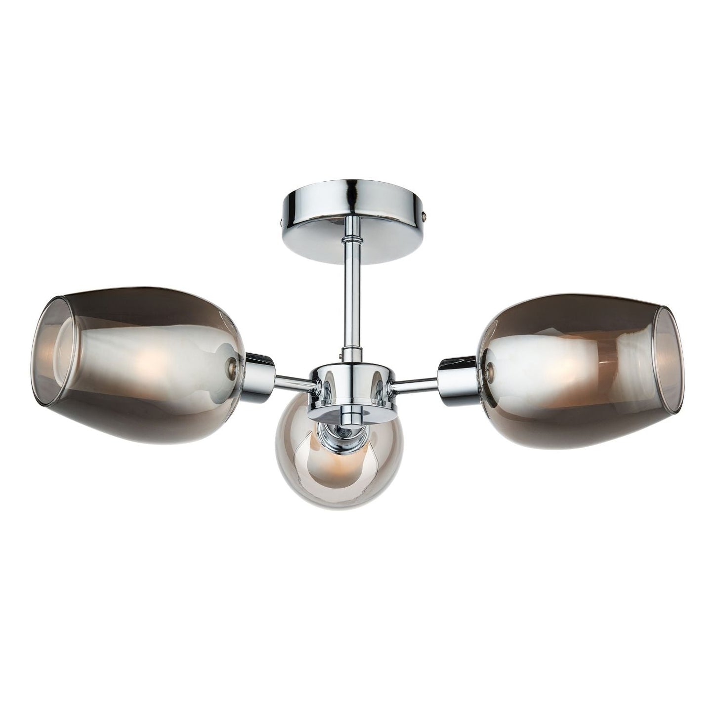 Hayden 3 Light Silver and Smoked Glass Semi Flush Ceiling Light