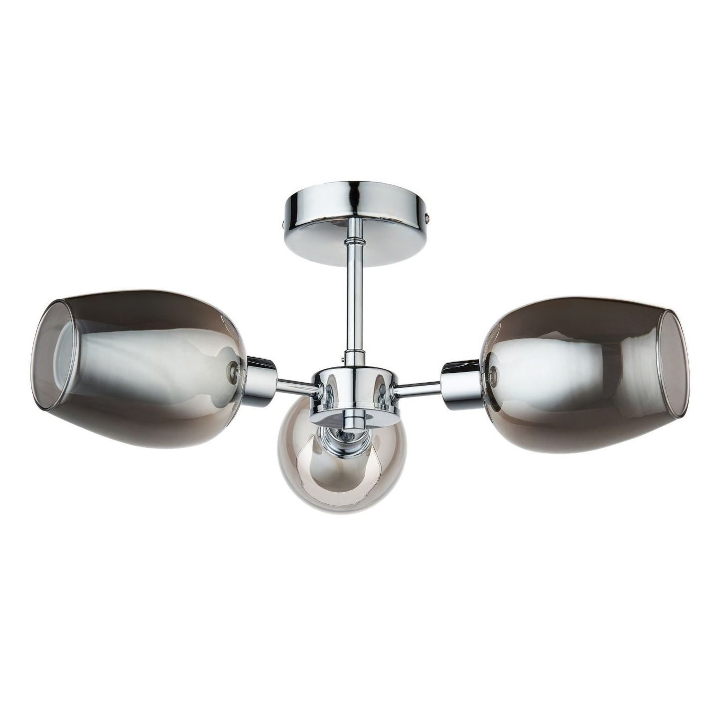 Hayden 3 Light Silver and Smoked Glass Semi Flush Ceiling Light