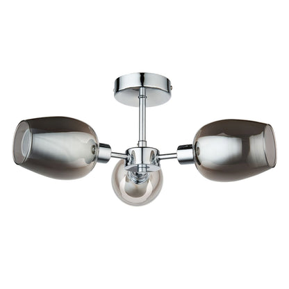 Hayden 3 Light Silver and Smoked Glass Semi Flush Ceiling Light