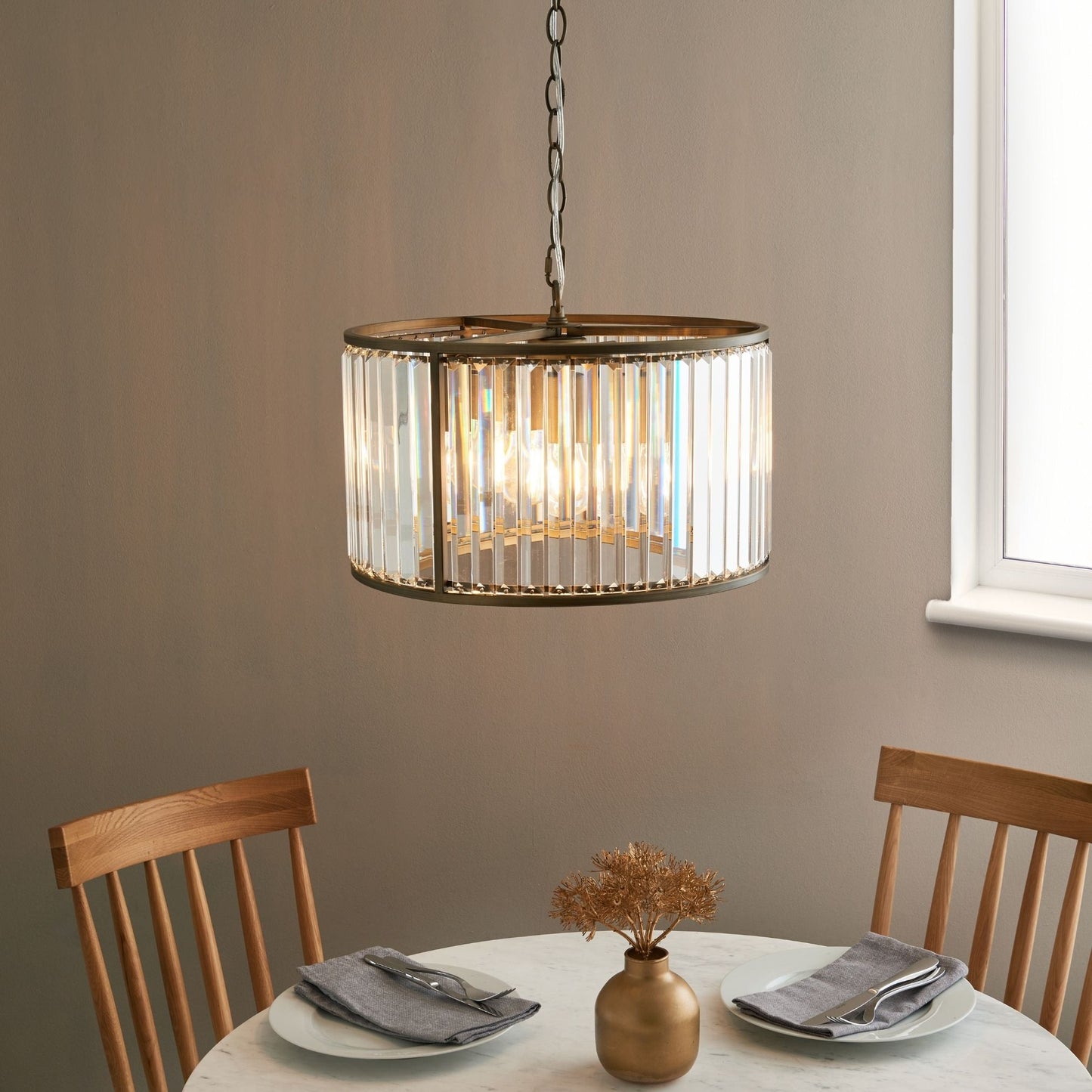 Resto Crystal & Antique Brass Pendant Ceiling Light