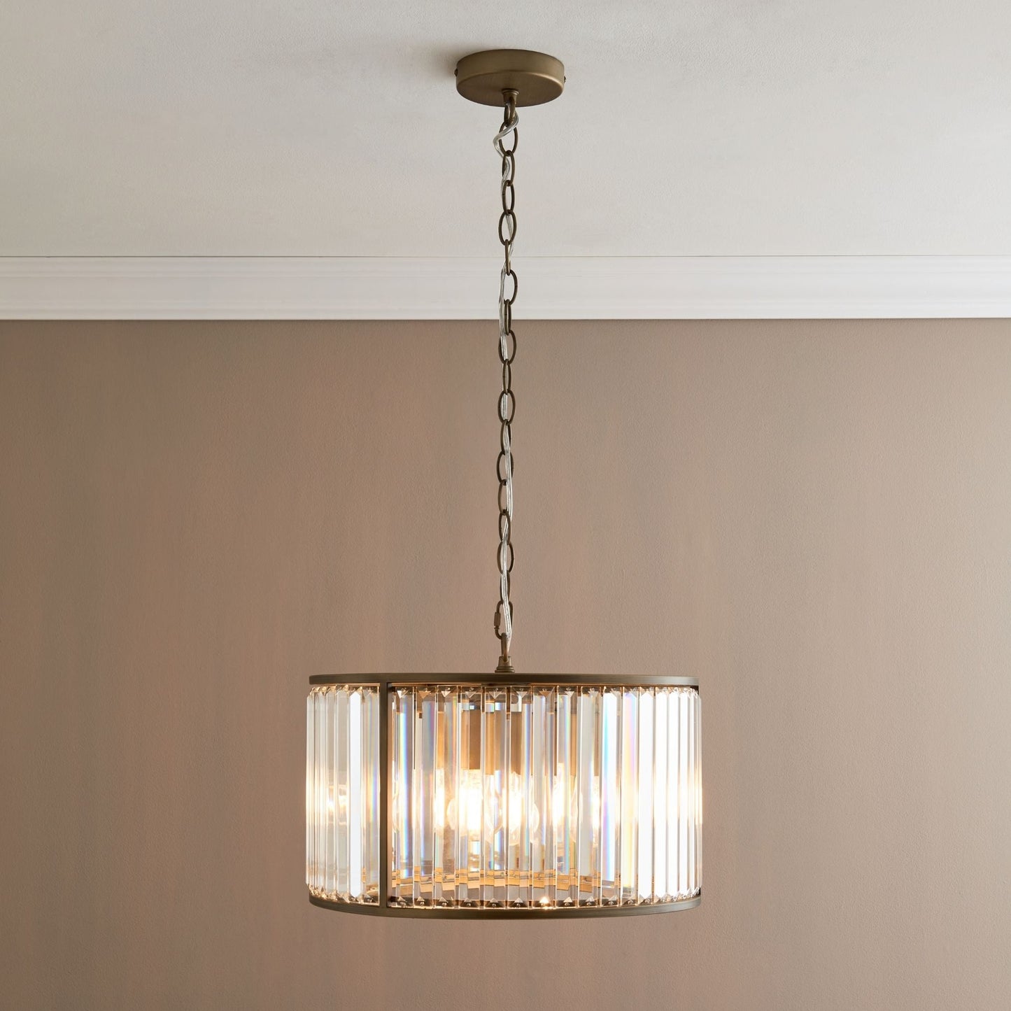 Resto Crystal & Antique Brass Pendant Ceiling Light