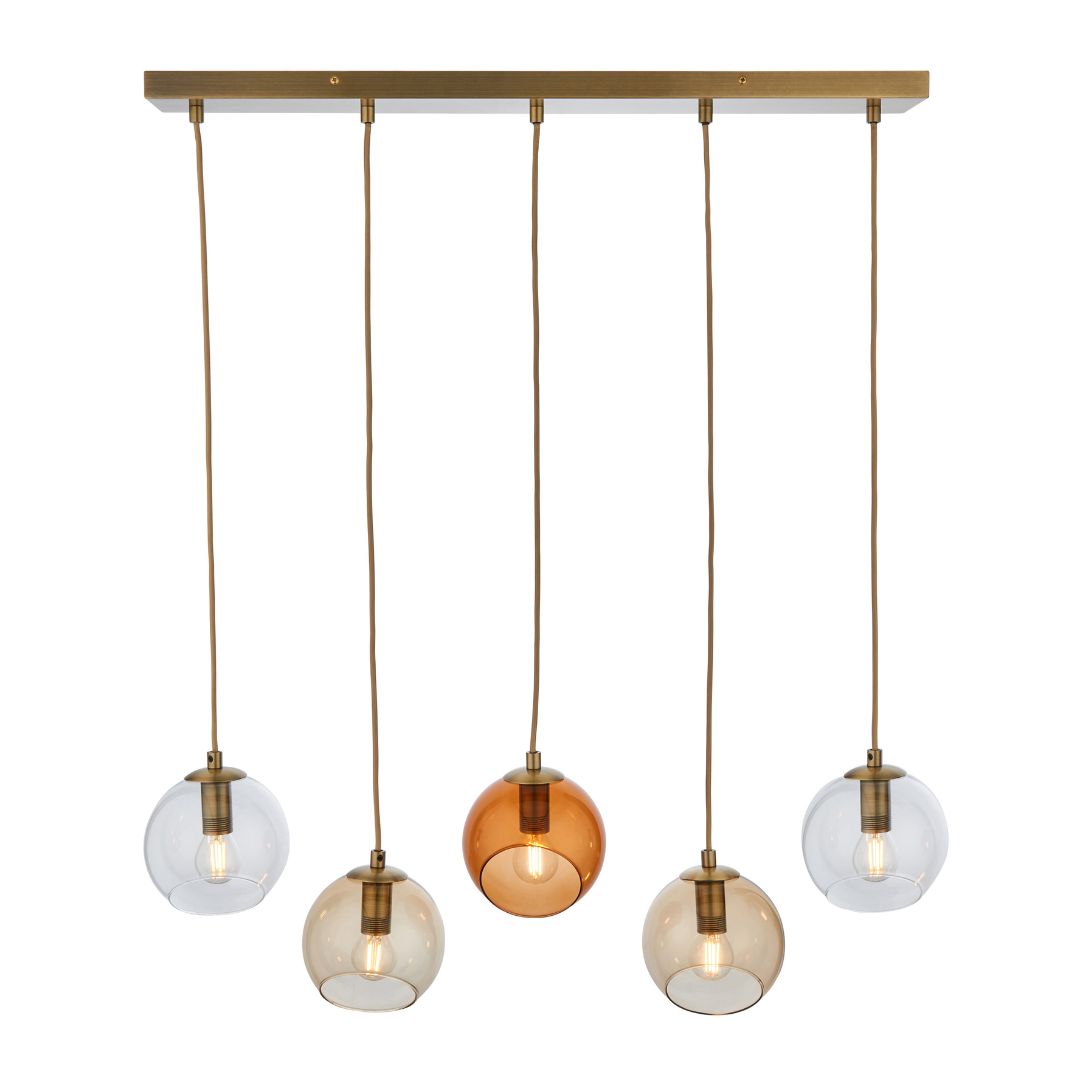 Branco 5 Light Antique Brass Ceiling Pendant Bar