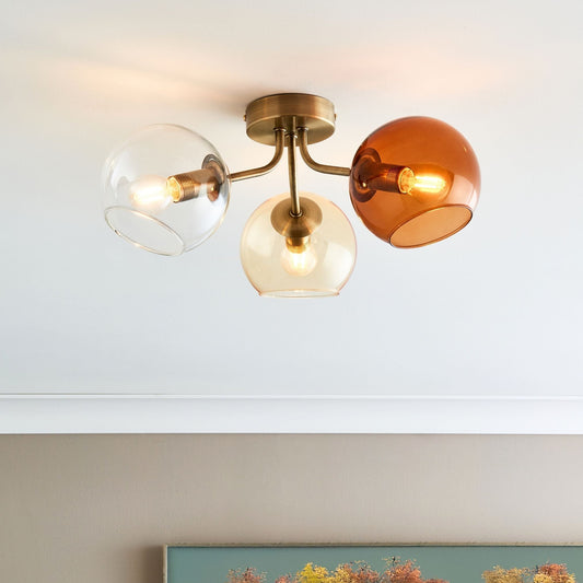 Branco 3 Light Antique Brass Semi Flush Ceiling Light