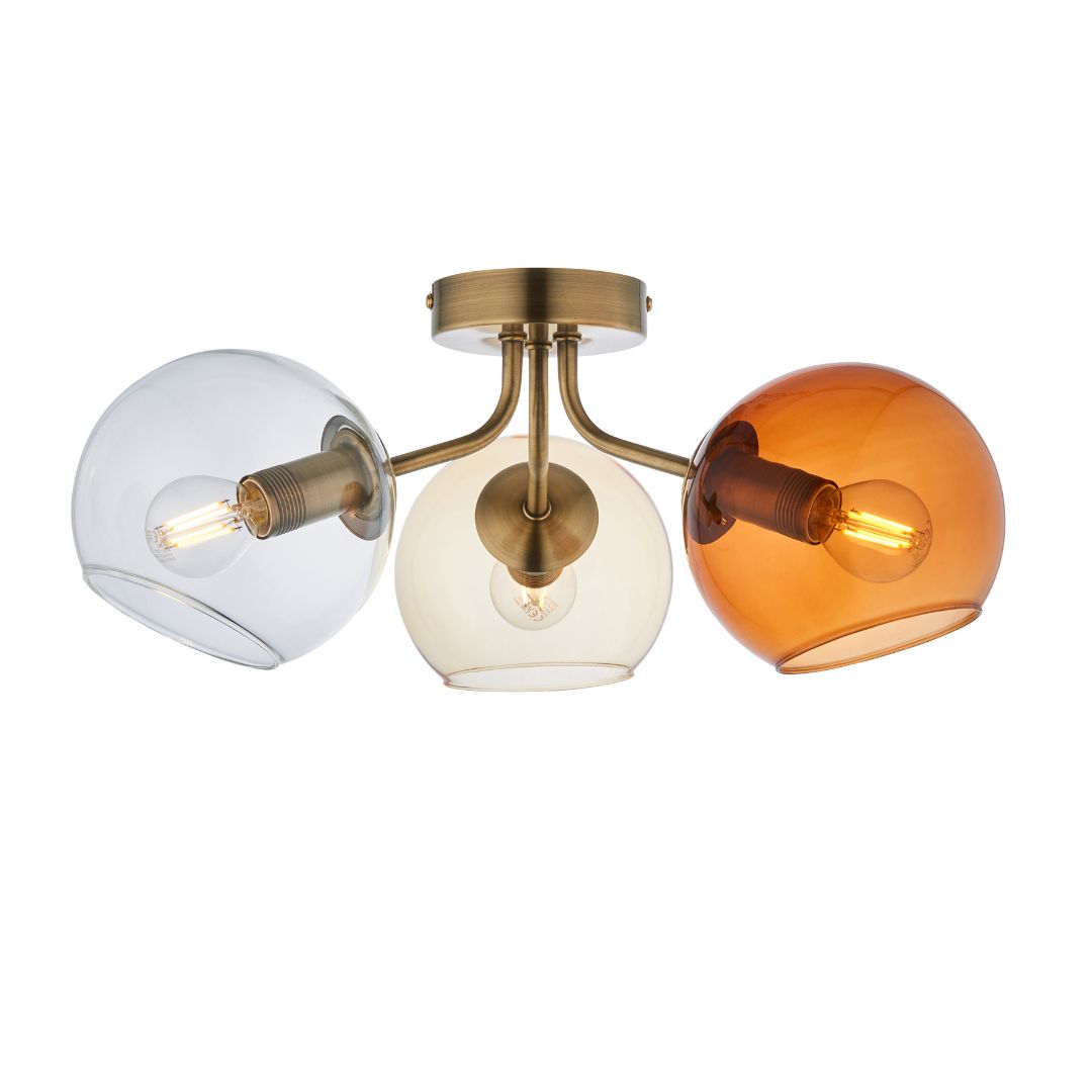 Branco 3 Light Antique Brass Semi Flush Ceiling Light