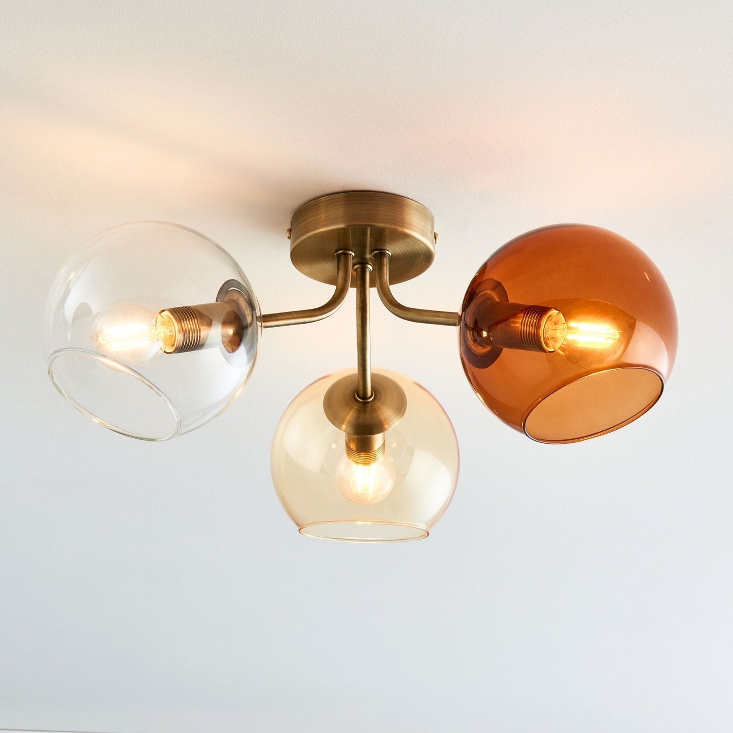 Branco 3 Light Antique Brass Semi Flush Ceiling Light