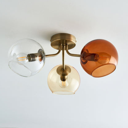 Branco 3 Light Antique Brass Semi Flush Ceiling Light