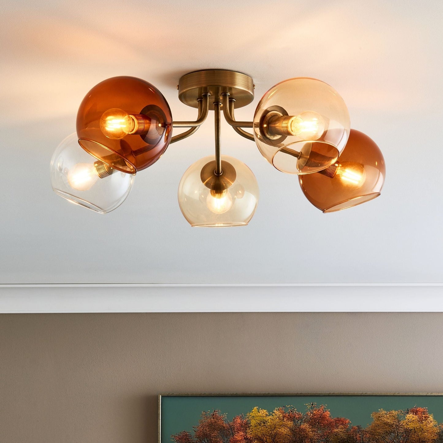 Branco 5 Light Antique Brass Semi Flush Ceiling Light