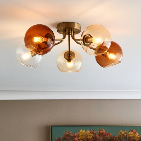 Branco 5 Light Antique Brass Semi Flush Ceiling Light