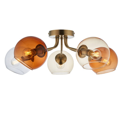 Branco 5 Light Antique Brass Semi Flush Ceiling Light