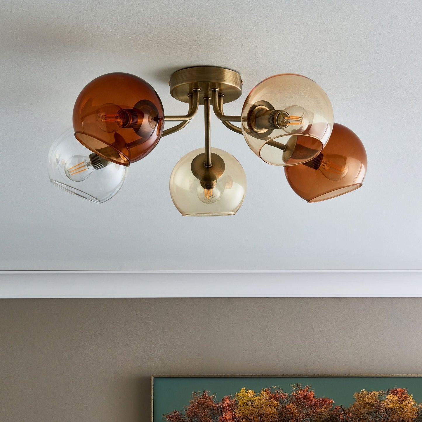 Branco 5 Light Antique Brass Semi Flush Ceiling Light