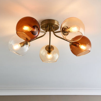 Branco 5 Light Antique Brass Semi Flush Ceiling Light